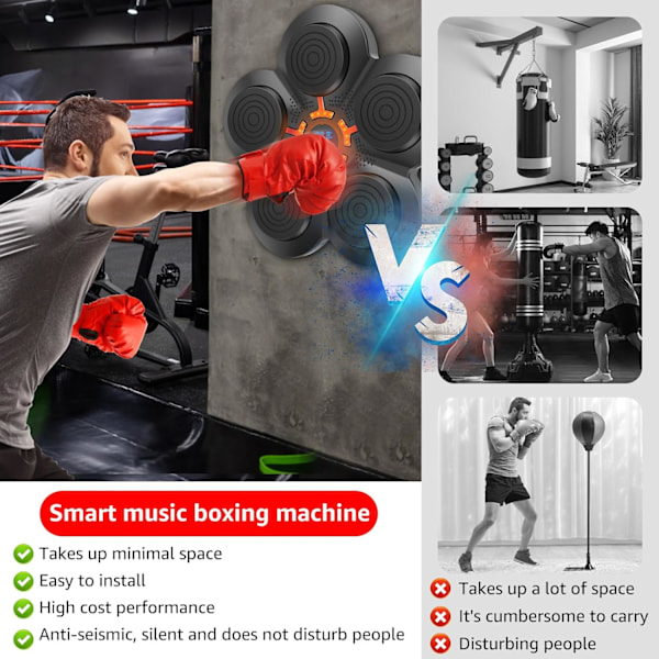 14,6×13 tum Väggmonterad Smart Bluetooth Musikboxningsmaskin med LED-display & Justerbart Ljus, Väggmål Musikboxare, för Vuxen