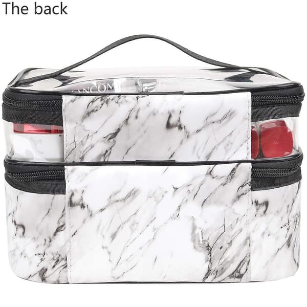 Makeup Tasker Dobbelt Lag Rejse Kosmetik Tasker Makeup Organizer Toilet Tasker (Hvid marmor)