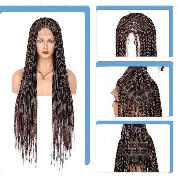 Box Braid Peruk för Kvinnor Knutfri Flätad Peruk Spets Frontal Peruk