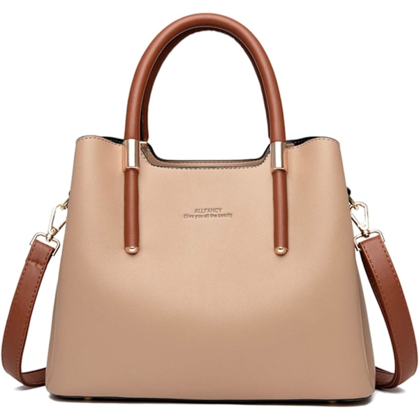Topphandtag Väska Kvinnor Handväska Elegant Axelremsväska Dam Stor Satchel Väska Mode Handväska PU Läder Axelväska Khaki