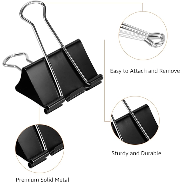 Amazon Papirclips, 48 stk. (4 pakker med 12), Stor, Sort