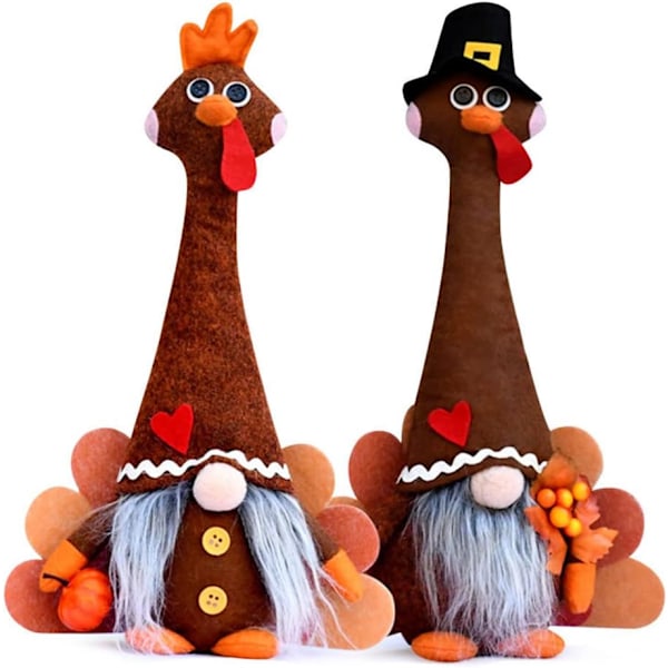 Kalkontomtar i plysch för Thanksgiving Day, 2 st söta handgjorda skördetomtar med lång hals