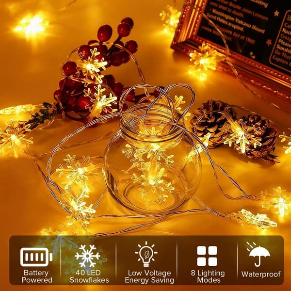 Snöflinge-ljusslinga, 6M 40 LED batteridriven – Jul-ljusslinga för träd, sovrum, trädgård, bröllop, barnrum