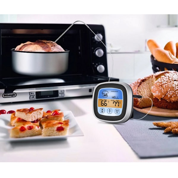 Digitalt kødtermometer, grilltermometer med 5 tilberedningsniveauer, LED-touchscreen, timer, magnetisk holder (7,5 x 7,5 x 2,5 cm)