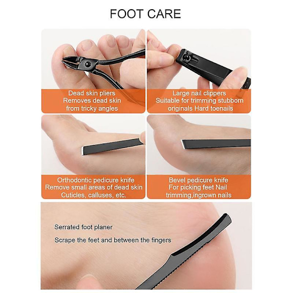 Resesats för manikyr och pedikyr - Nagelklippare, Pedikyrset, 16-i-1 Manikyrset, Nagelsax, Grooming Kit med Läderfodral