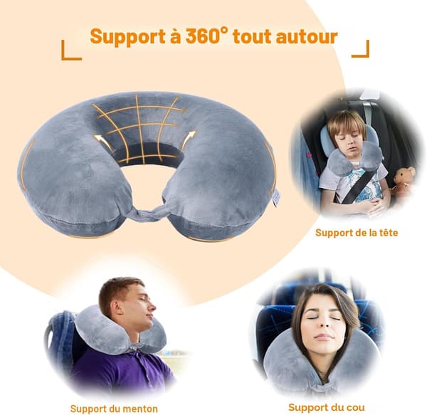 U-formet reisepute laget av 100 % bomull, egnet for flyseter, hjem, kontor og som hvilematte (grå).