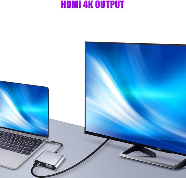 USB C til Type C, 4 i 1 USB-hub, Dobbel Skjermvisning, USB C til 4K HDMI/HDTV, VGA-adapter, USB 3.0 Lading