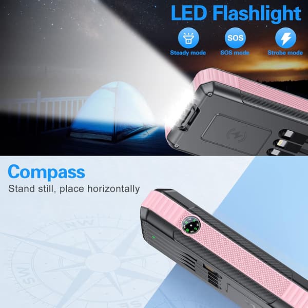 Solar Power Bank Trådløs Oplader 33800mAh Pink