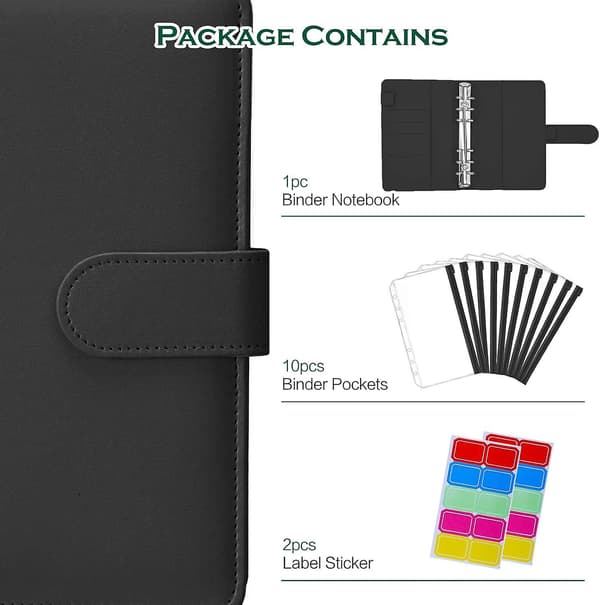 A6 PU Læder Budget Binder - 6 Rings Omslag til Budgetplanlægger (sort)