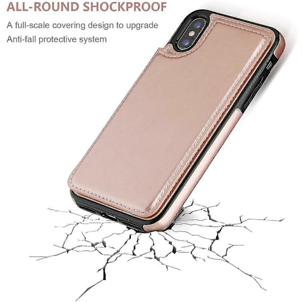 Iphone Xs Iphone X Lompakkokotelo Korttipaikalla, Kaksinkertainen Magneettilukko - Ruusukulta
