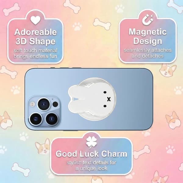 1-pack vikbar magnetisk smartphonehållare, kanindesign, mobiltillbehör, vit