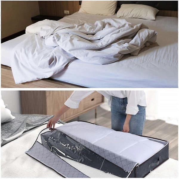 Opbevaringspose til under sengen, Queen Size, sammenfoldelig tøjopbevaringspose med klart vindue, 2-pak