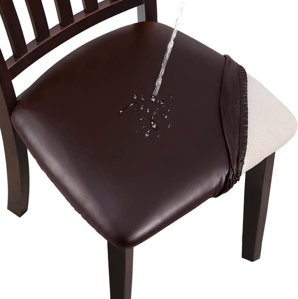 Matstolsöverdrag Set om 4 st, PU-Läder Vattentätt Stretch Matrumsskydd, Tvättsbart, Lämpligt för Kontor, Sovrum Dark brown