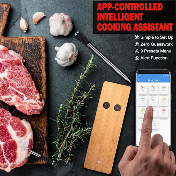 BBQ Kjøtttermometer Trådløst Smart Mattermometer for Ovn Røyker Grill Rotisseri - Dobbel nål
