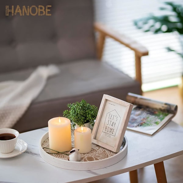 Runda Dekorativa Träbrickor: Rustik Boho Kaffebordsbricka Farmhouse Brick Dekoration Mittstycke Träcirkel Ottoman Serveringsbrickor