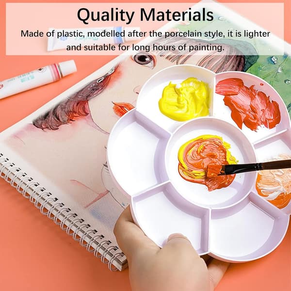 Vit plastmålarpalett, 7 hål, universell målarbricka, blomform, 17 cm, 1 styck.