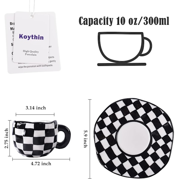 Keramisk Kaffekopp, Søt Rosa Kopp for Kvinner med Skål for Kontor og Hjem, Oppvaskmaskin- og Mikrobølgeovnsikker, 300 ml Style 3