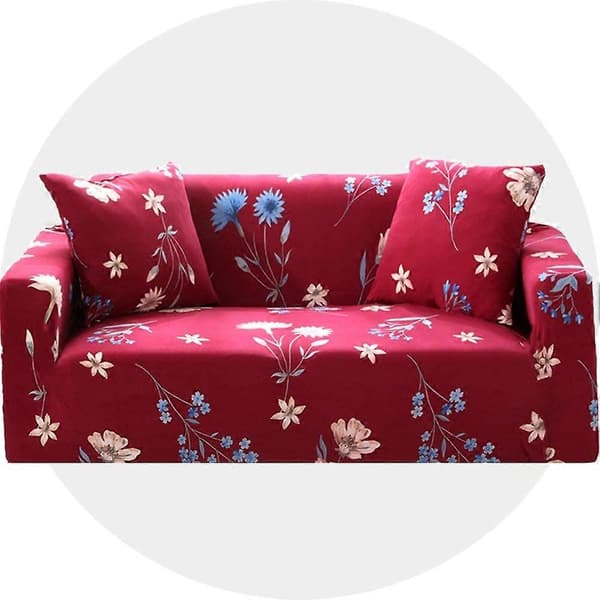 Sofatrekk for 2-seters sofa, stretch, rød blomst
