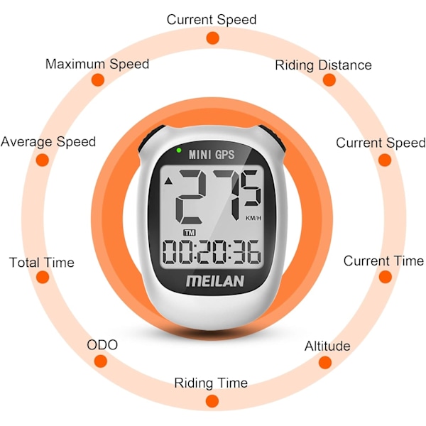 M3 Mini GPS Cykelcomputer, Trådløs Cykelkilometertæller og Speedometer IPX5 Vandtæt Cykelcomputer med LCD Display Hvid