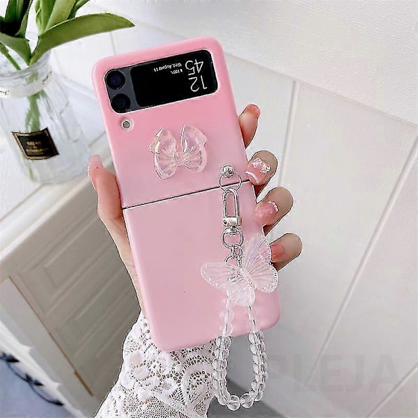 Sødt sommerfuglarmbånd-etui kompatibelt med Samsung Galaxy Z Flip 4, gradientfarvet hårdt pc-stødsikkert cover
