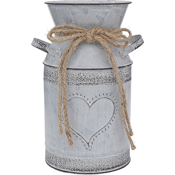 Metal Shabby Chic Blomster Vase Rustik Kande Vase Vintage Grå Vase med Hjerteformet Design til Stue Kontor Dekoration - 7,5\" H