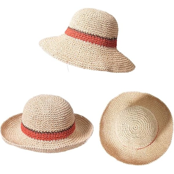 Trendy Dame Solhat Sommer Stråhat til Kvinder Justerbar Sommer Panama Fedora Bred Skygge UPF 50+ Foldbar Strå Strandhat Off-white