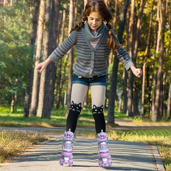 Rulleskøyter barn Rullestøvler, 8 lysende hjul og 4 justerbare størrelser, Quad-skøyter med oppbevaringspose, Dobbelrads rulleskøyter lilla XS(17-19cm)