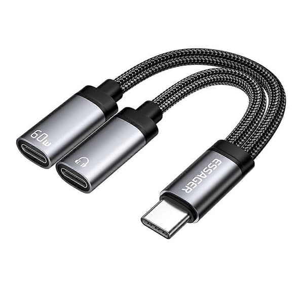 ESSAGER ES-YP25 Audio Lataussovitinkaapeli Type-C - Type-C+Type-C samanaikaiseen käyttöön