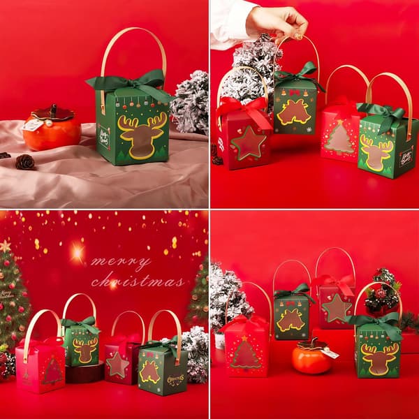 Presentförpackning, 4 Delar Julpresentförpackning Set, Små Presentaskar, Julgodislåda, Presentaskar i Kartong för Jul, Fest, Presentdekoration