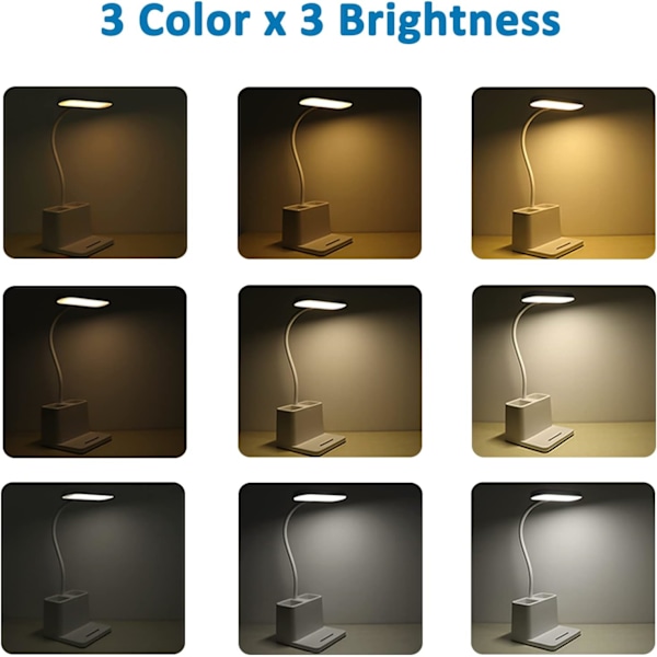 5W LED Skrivebordslampe, 3 Lysindstillinger og 3 Justerbare Lysstyrker, USB Genopladelig Børneskrivebordslampe