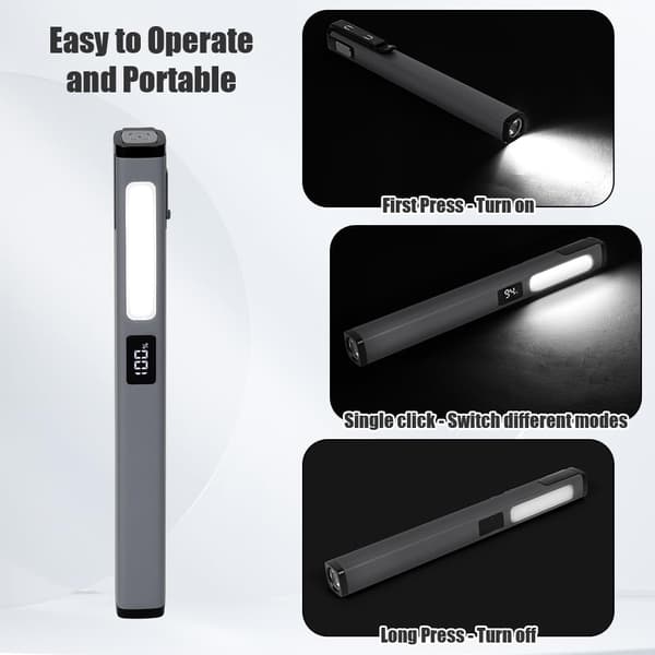 Arbejdslampe, genopladelig LED-penlygte | COB-arbejdslampe med magnet, 6 tilstande og batteriindikator
