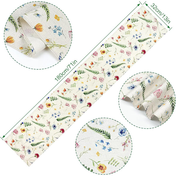 Bordløper 33x 180 cm Vår Sommer Planter Blomster Bordløper Sesongbasert Borddekorasjon Rustikk Gårdsbordløper