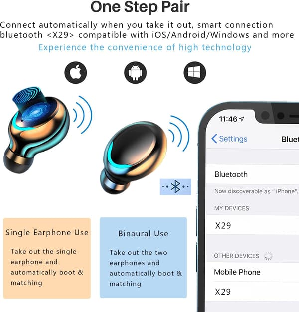 Trådløse ørepropper, Bluetooth 5.3 In-Ear hodetelefoner, Bluetooth ørepropper med mikrofon USB-ladeetui Stryke på