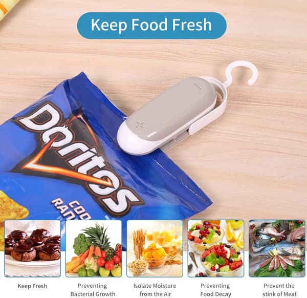 2PACK Mini Bag Sealer, Bärbar Värme Vakuumförseglare Plastförseglare, 2 i 1 Mini Matförseglare
