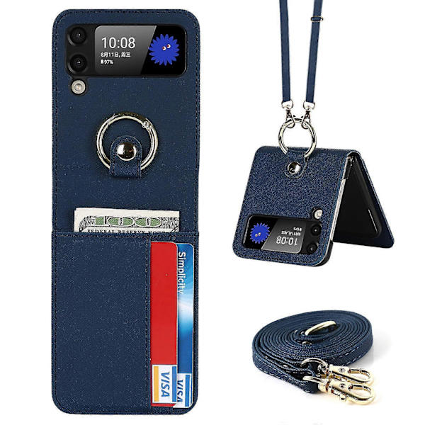 Lompakkokotelo Yhteensopiva Samsung Galaxy Z Flip 4:n kanssa, PU-nahkakansi crossbody-kaulanauhalla ja rengaspidikkeellä