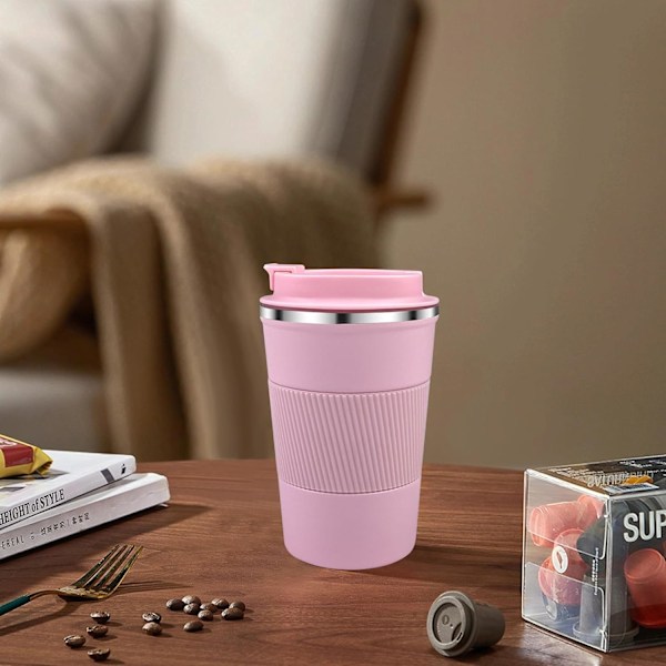 380ml Rosa Isolerad Kaffe Mugg, 304 Rostfritt Stål Återanvändbar Isolerad Mugg Bilkopp med Lock, Läckagesäker Kaffe Mugg