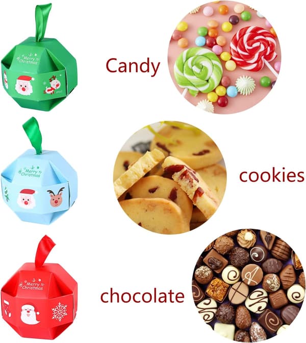 Julklappsaskar, 12 stycken julgodisaskar, pappersaskar för chokladkakor och julgranspresentinslagning