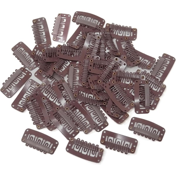 20 stk. Hår Extension Clips, Metal Snap Clips til Hår Extensions og Baner, Paryk Clips Snap Clips U-formet Hår Paryk Clip Brown