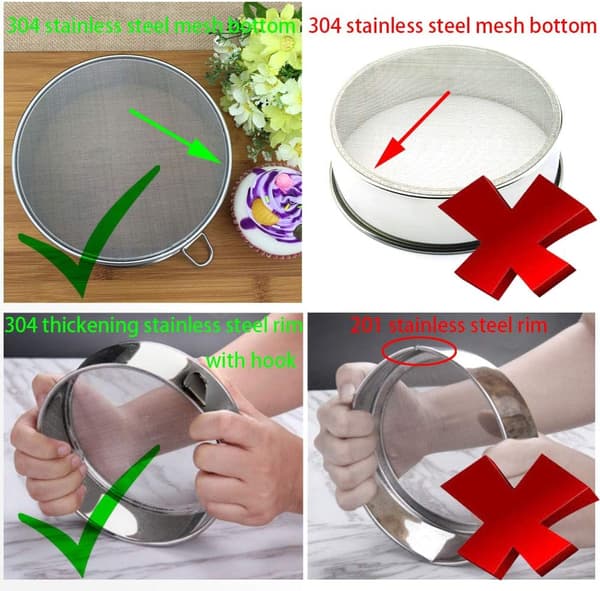 Mel sigte til bagning - Finmasket mel sigte (15 cm 60 mesh) - Premium rustfrit stål