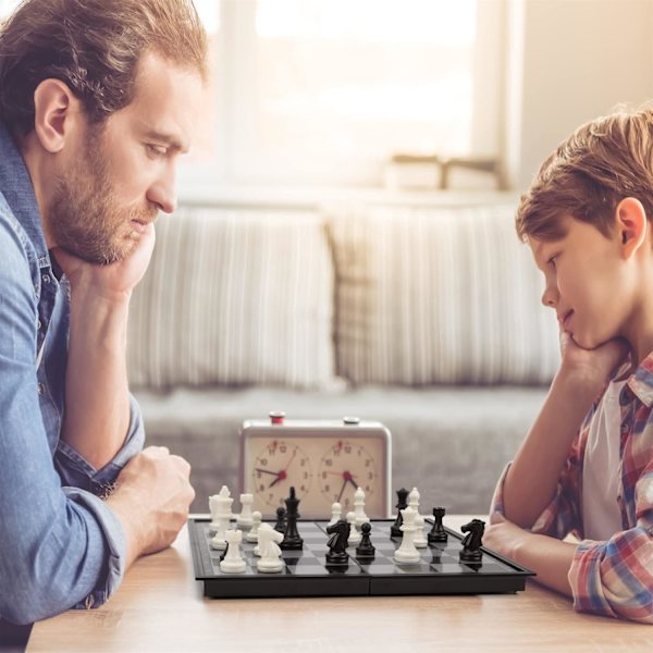 Sjakksett Backgammon og Dam 3 i 1, Bærbart og Sammenleggbart Sjakkbrettsett, Magnetisk Sjakk, Reisesjakkbrett Brikker