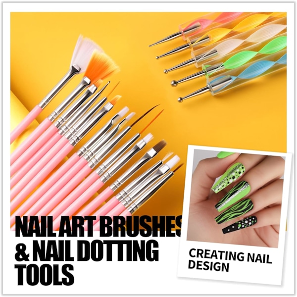 Nagelkonst Kit med Nagelglitter, Nagelkonst Penslar & Nagelsticker för Gel Naglar Konst, Nagel Ädelstenar Nagel Tillbehör Verktyg