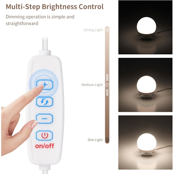 Sminkspegelbelysningsset, 10 Glödlampor Hollywood-Stil LED-Sminkslampor med USB-Kabel, 3 Färgväxlande, Sminkslampa