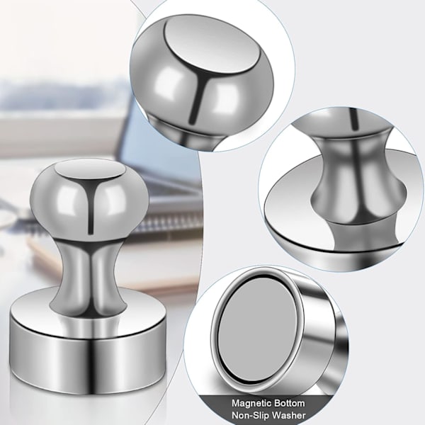 24 kpl Neodyymimagneetteja, hopeanvärisiä pyöreitä jääkaappimagneetteja, 12 x 16 mm, vahvat magneettiset nastat valkotaululle, toimistoon, jääkaappiin