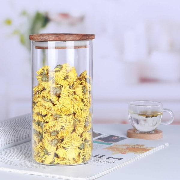 Lufttät glasburk med trälock, köksförvaringsburkar, för kaffebönor, kryddor, godis, flingor, ris, socker, 1150ML