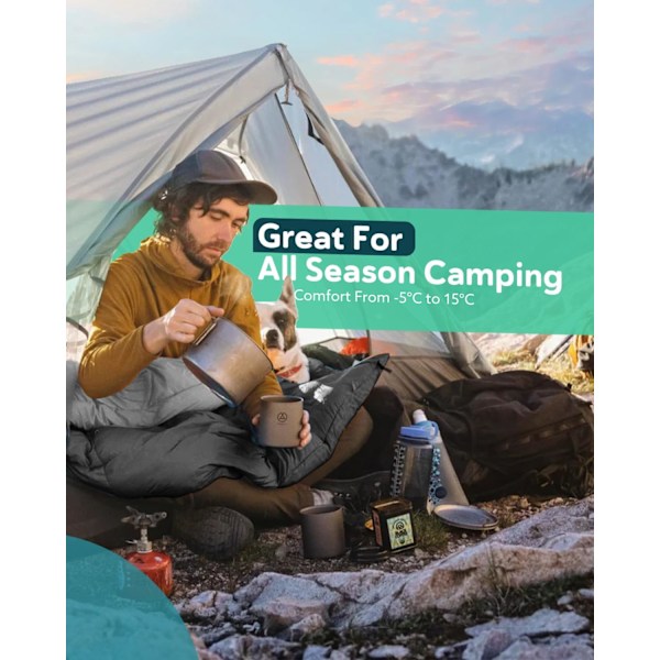 Sovepose, ultralett 3-4 sesongs enkel person varm sovepose for camping vanntett lett innendørs utendørs bruk - Svart