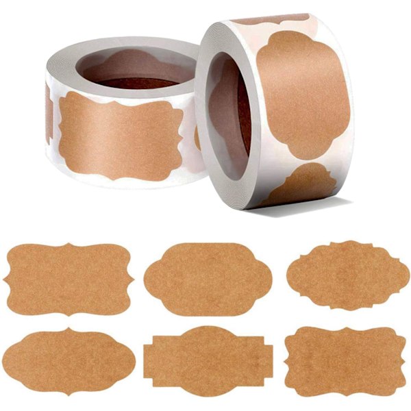 Kraftpapiretiketter, 600 stk. Selvklebende Etiketter, Kontor- og Kjøkkenetiketter, (Brun)