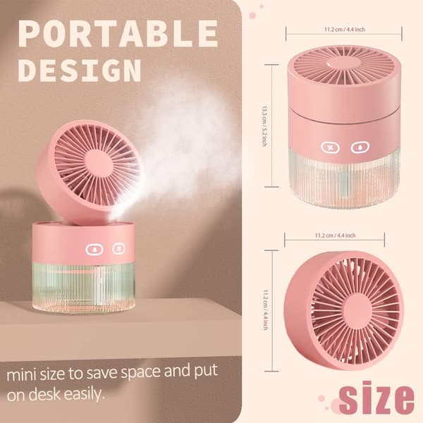 Spray Køleventilator USB Mini Ventilator Bordmodel Sammenklappelig Kold Luft Befugtnings Spray Ventilator Multifunktionel Natlampe (Fersken Pink)