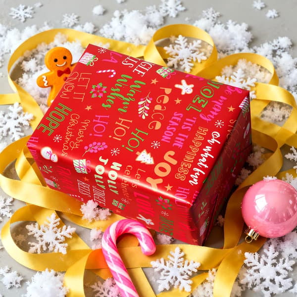 Röd presentpappersrulle - Julpapper med bokstavsmönster för jul, födelsedagar och bröllop - 43 cm x 10 m