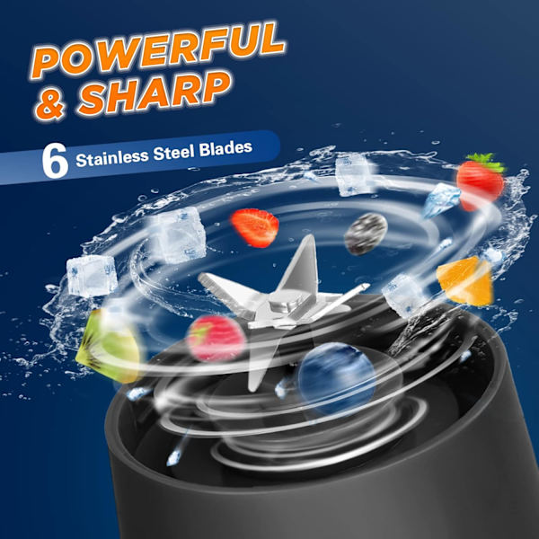 Bärbar Blender, med Uppladdningsbar USB, 380Ml Resefrukts- och Grönsaksjuicekopp med 6 Blad