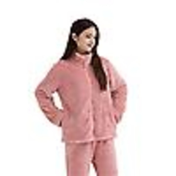 Naisten pehmeä pyjamasetti, neljännesvetoketjullinen fleece, 2-osainen Sherpa-villapaita ja housut, pörröinen yöasu, pinkki L (130 catties - 150 catties)